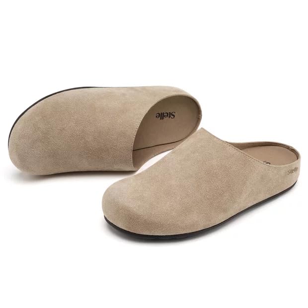 Women's Suede Clogs with Arch Support and Cork Footbed