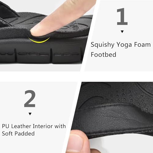 KuaiLu Womens Casual Flip Flops with Comfortable Arch Support Yoga Mat Summer Beach Walking Thong Cushion Sandals Lightweight Flats Non-Slip Shoes Indoor Outdoor