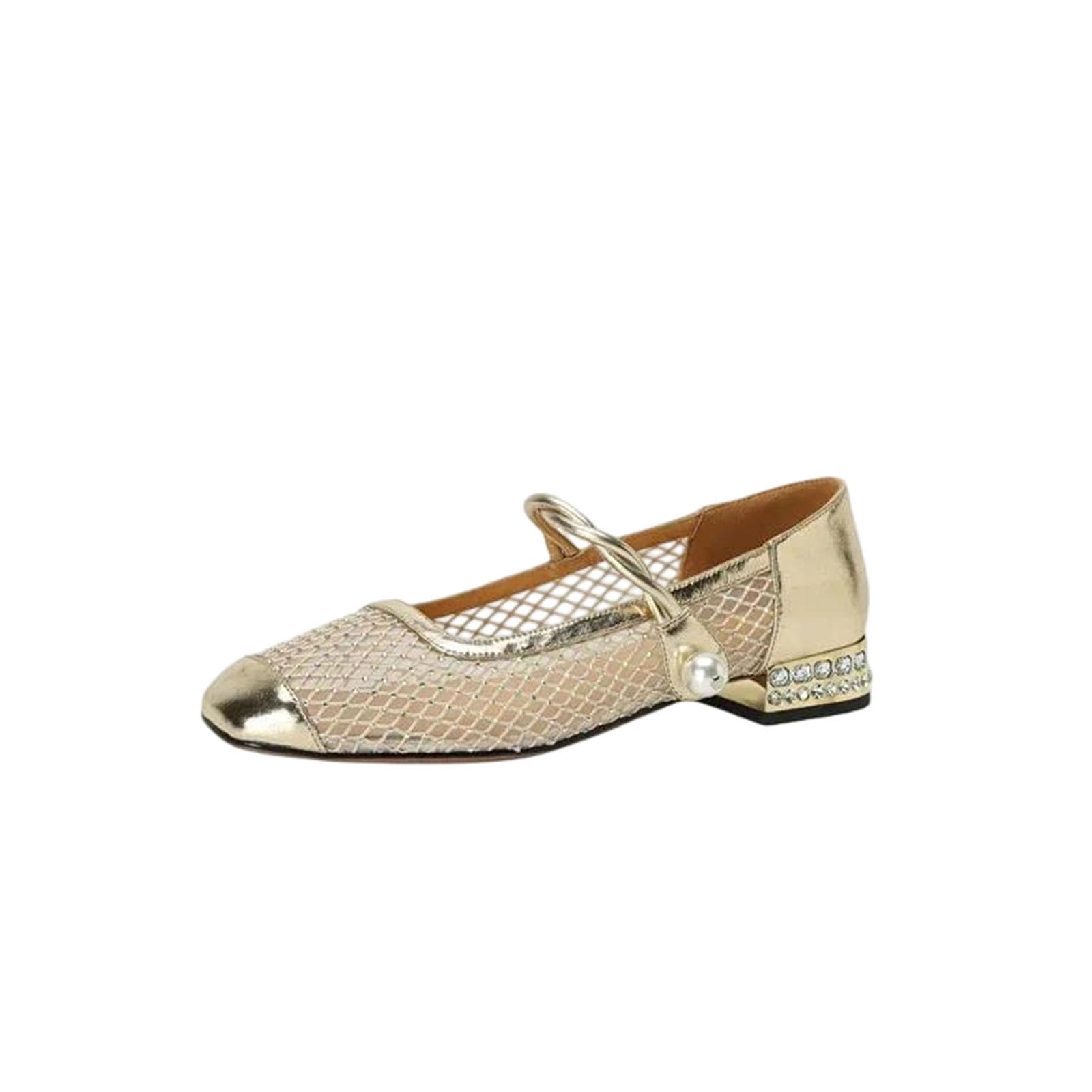 Women's Square Toe Hook and Loop Patchwork Sparkly Detail Formal Casual Low Heel Footwear Flat Shoes