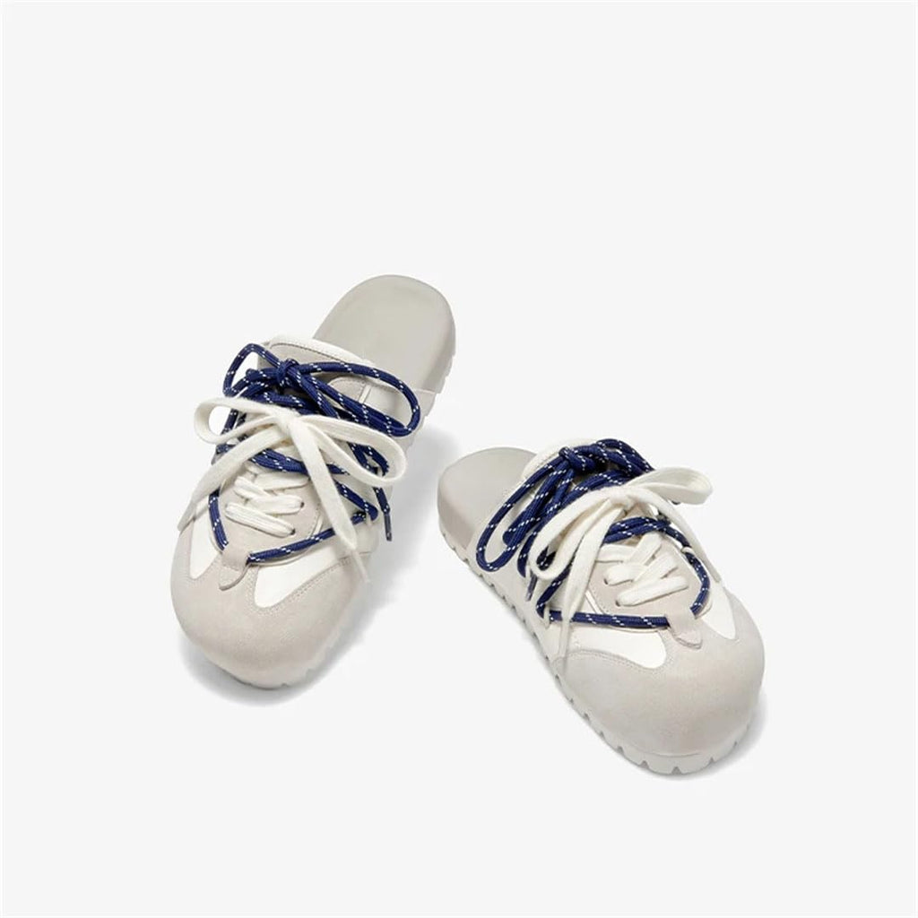 Women’S Leisure Style Slip-On Round Toe Suede Tied Patchwork Low Heel Mules for Daily Shopping and Walking