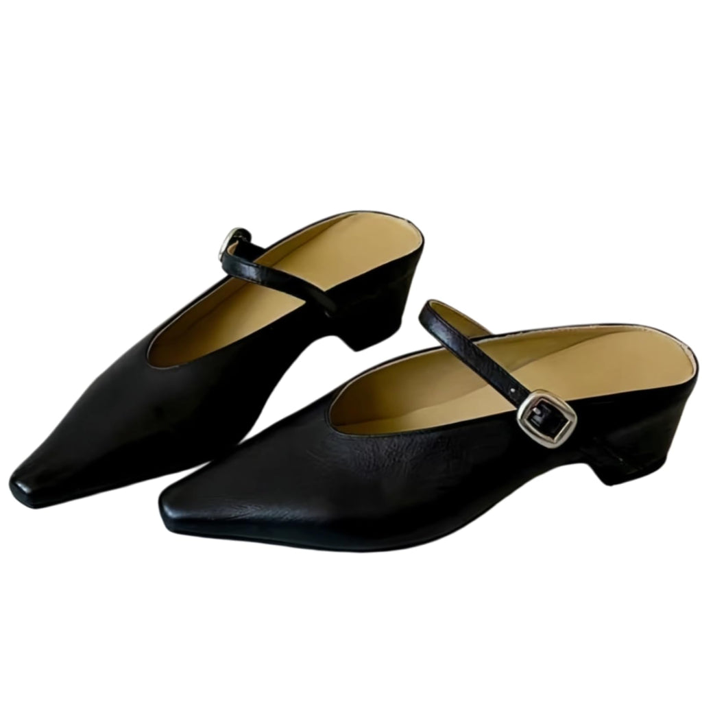 Women's Leather Mary Jane Mules with Chunky Block Heel
