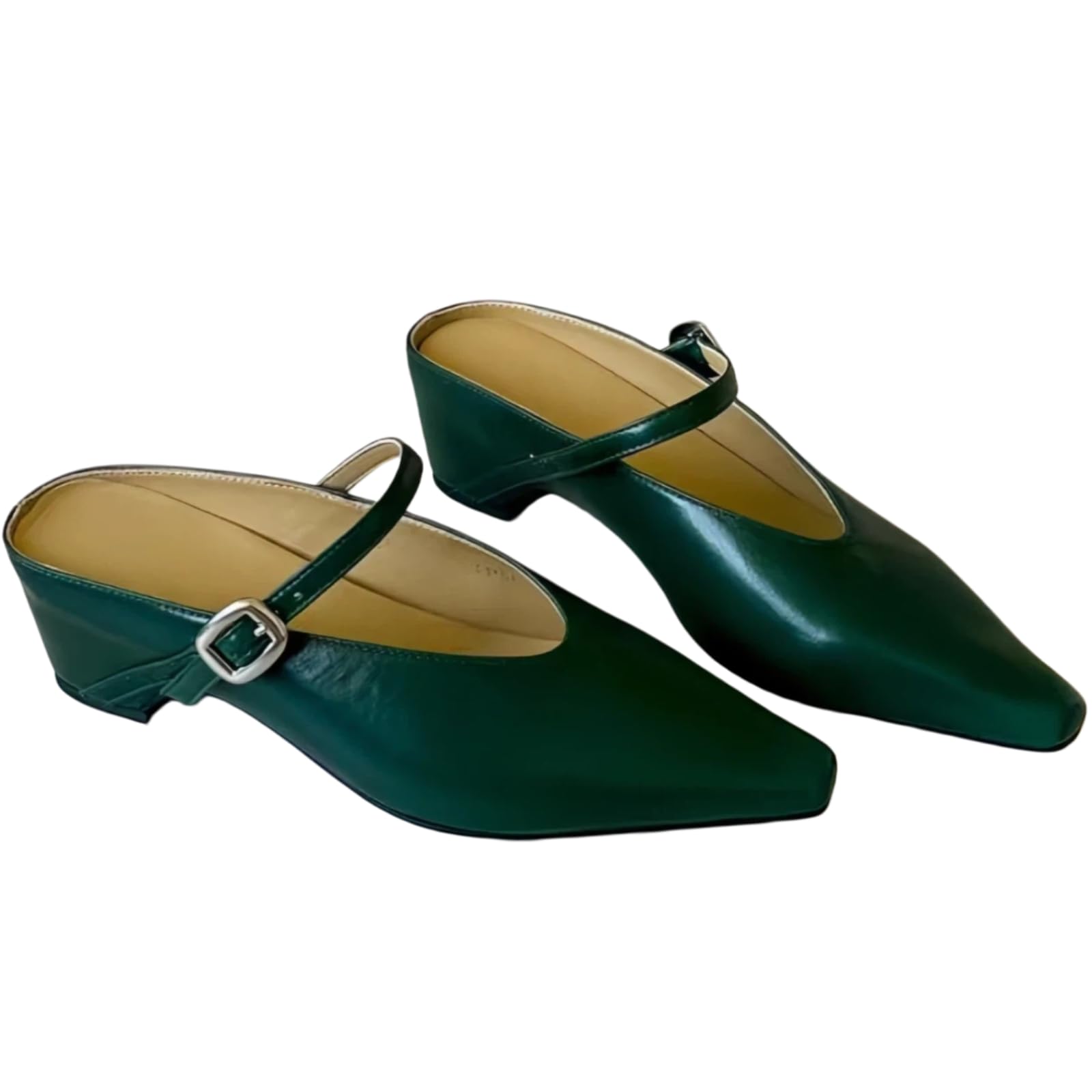 Women's Leather Mary Jane Mules with Chunky Block Heel