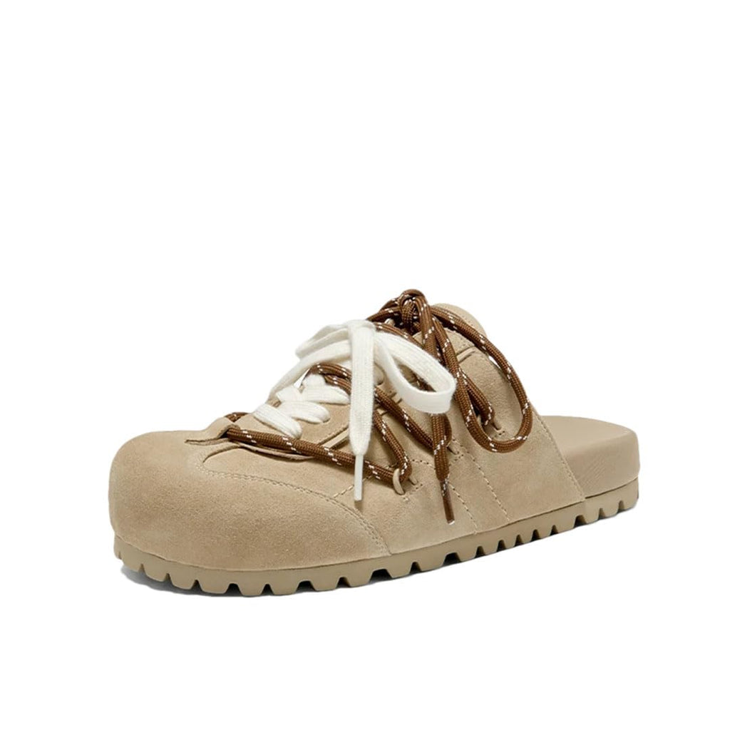 Women’S Leisure Style Slip-On Round Toe Suede Tied Patchwork Low Heel Mules for Daily Shopping and Walking