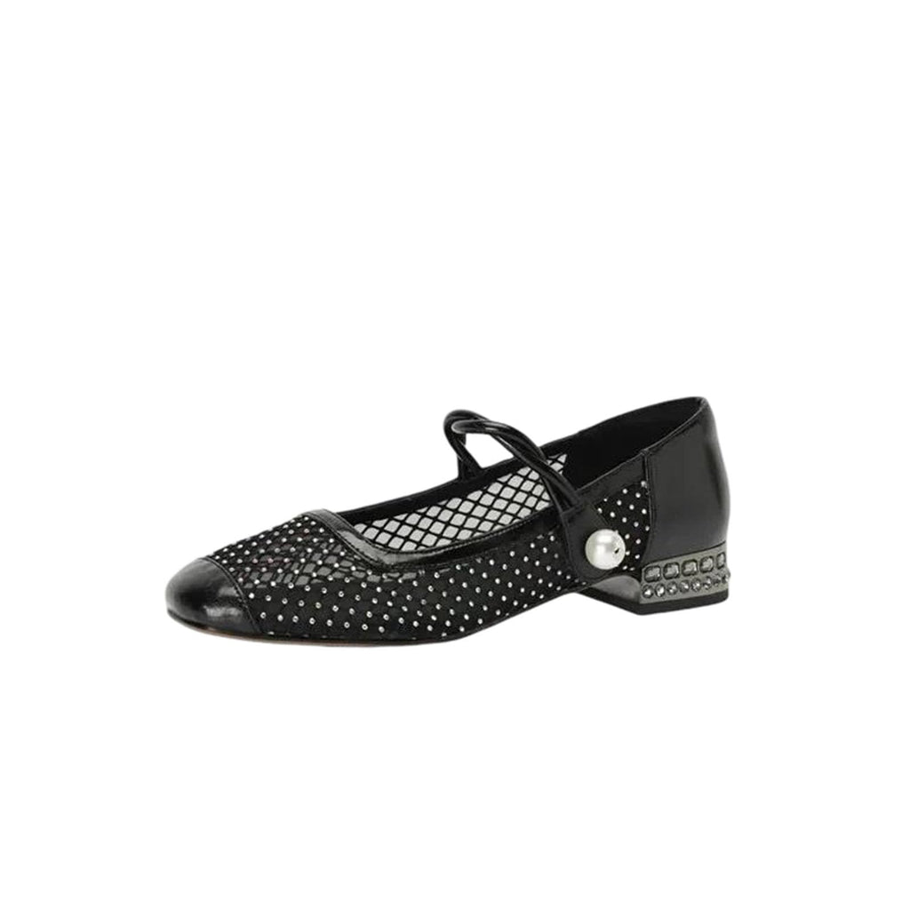 Women's Square Toe Hook and Loop Patchwork Sparkly Detail Formal Casual Low Heel Footwear Flat Shoes