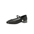 Women's Square Toe Hook and Loop Patchwork Sparkly Detail Formal Casual Low Heel Footwear Flat Shoes