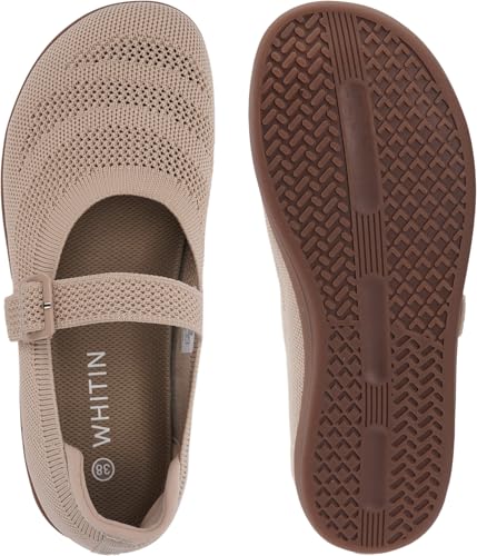 WHITIN Women's Barefoot Mary Jane Flats + Wide Toe Box + Zero Drop Sole + Adjustable Straps