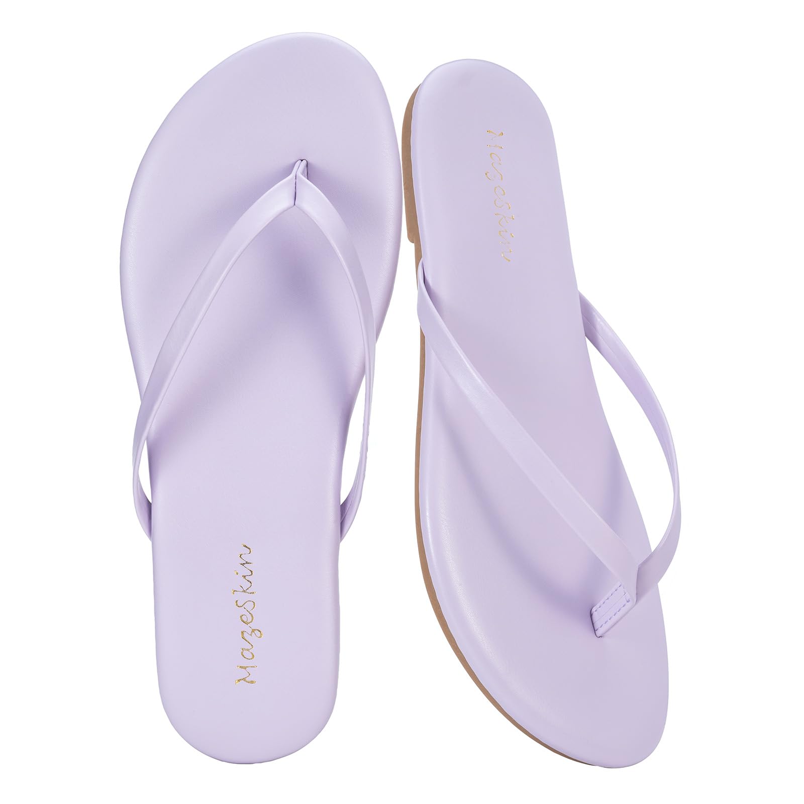 mazeskin Women's Memory Foam Comfortable Flat Thong Sandals Dressy Summer Beach Leather Slide Flip Flops