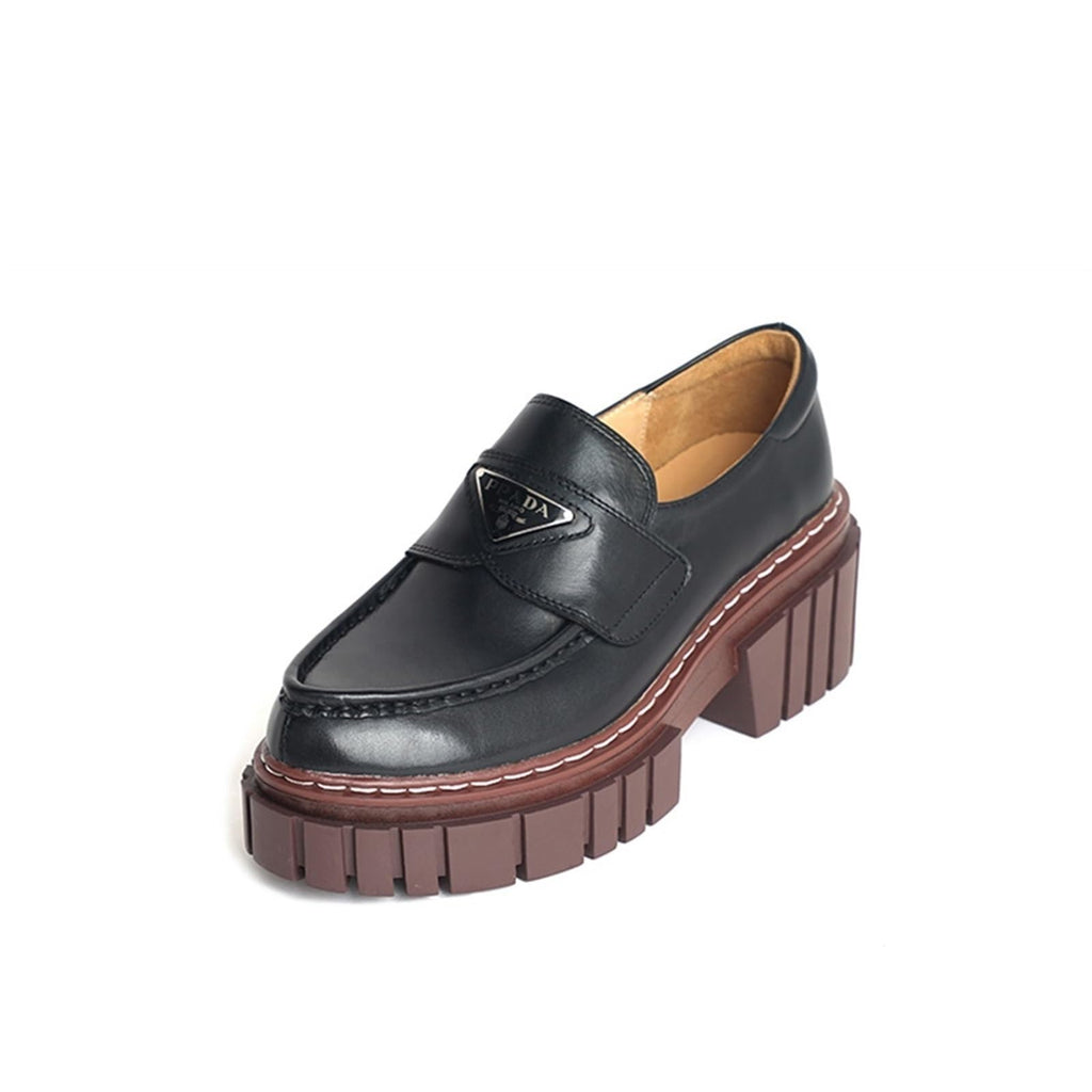 BMLDCWSE Loafers for Women Women's Hot Square Heel Genuine Leather Pointed Toe Platform Shoes British Street Fashion