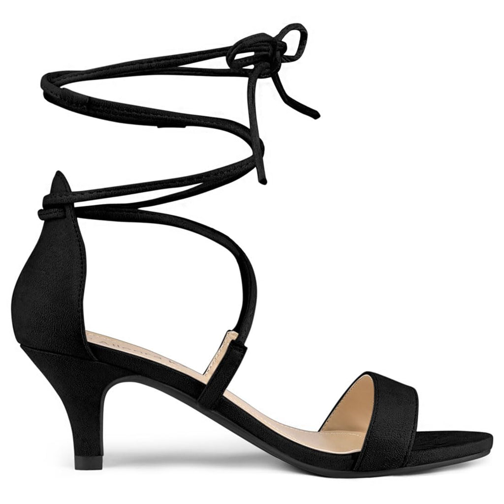 Allegra K Women's Lace-Up Open-Toe Kitten-Heel Sandals