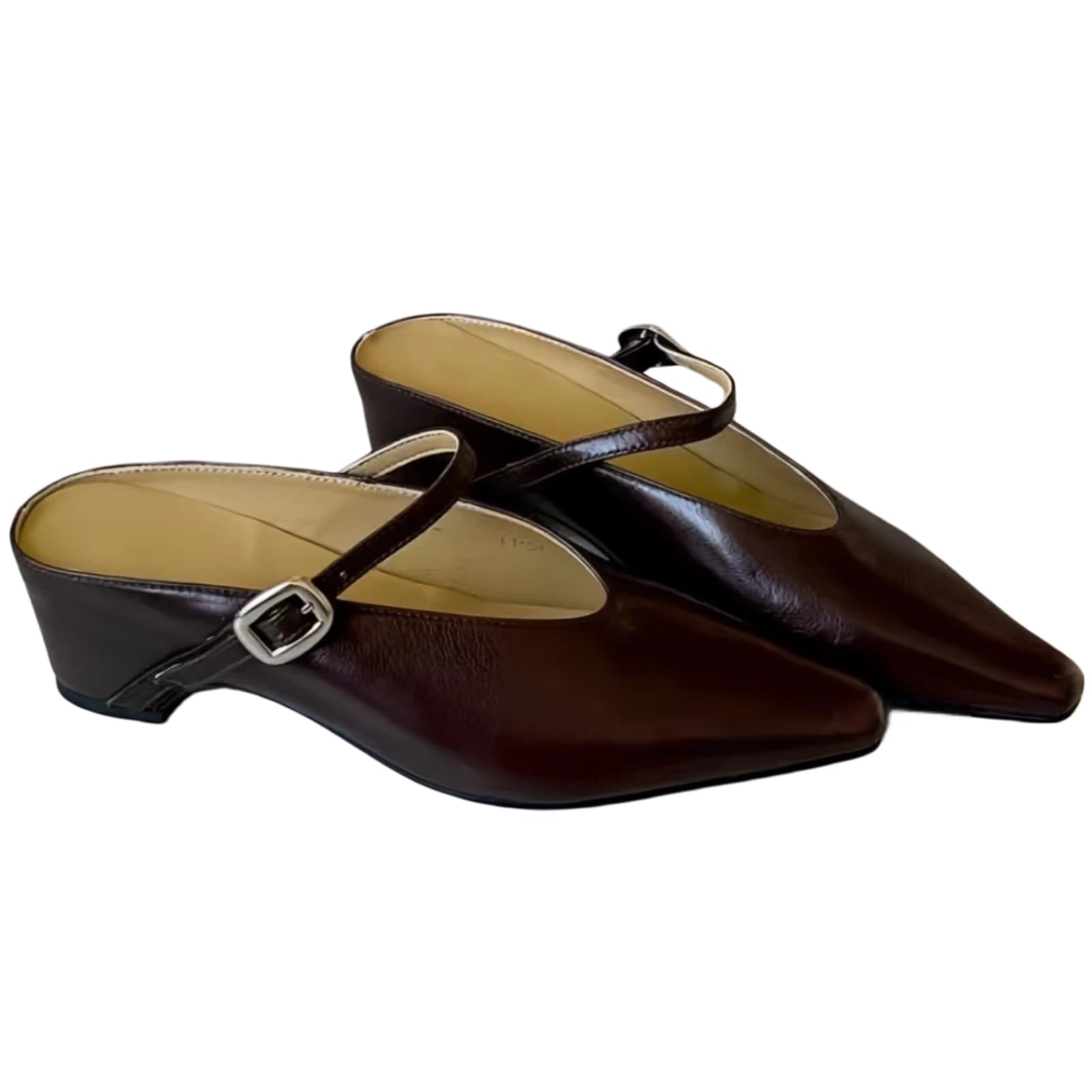 Women's Leather Mary Jane Mules with Chunky Block Heel