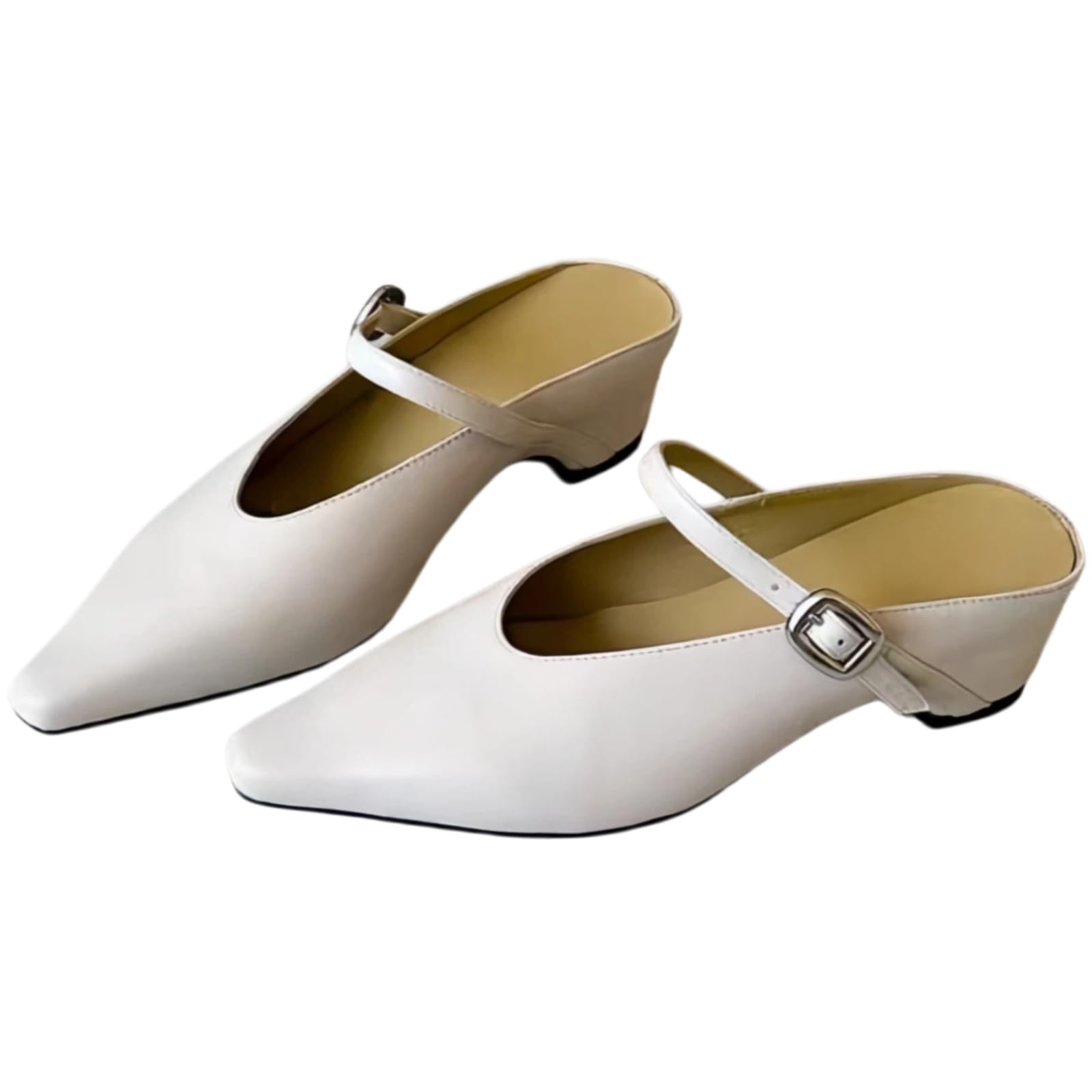 Women's Leather Mary Jane Mules with Chunky Block Heel