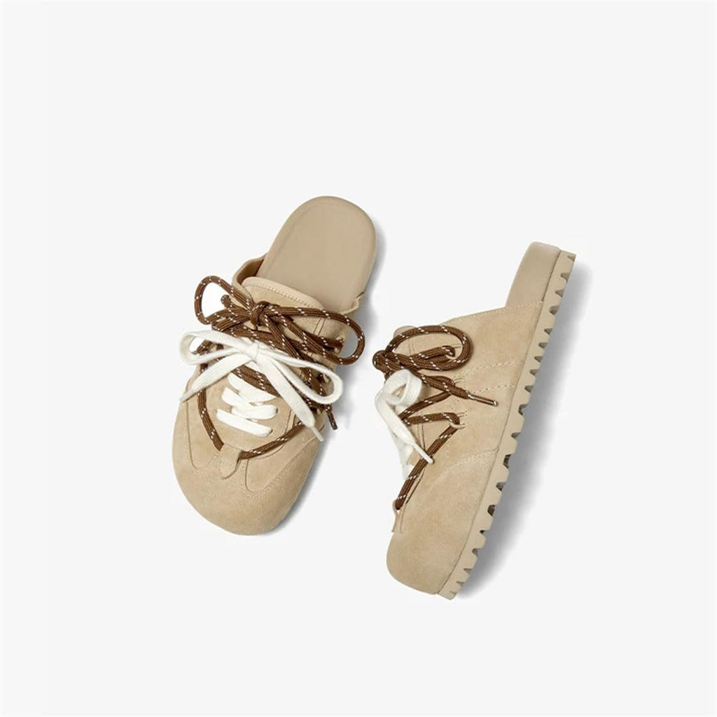 Women’S Leisure Style Slip-On Round Toe Suede Tied Patchwork Low Heel Mules for Daily Shopping and Walking