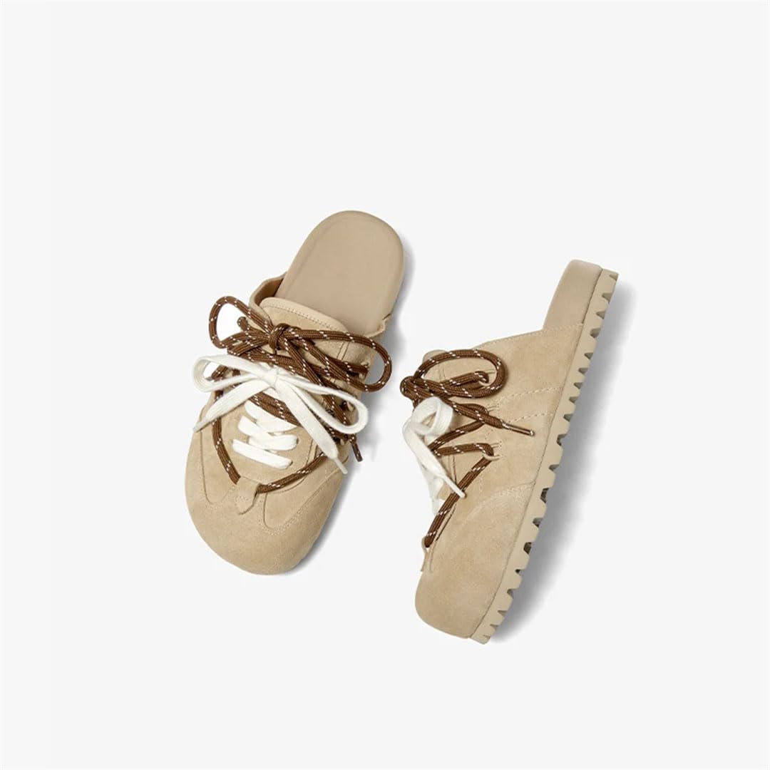 Women’S Leisure Style Slip-On Round Toe Suede Tied Patchwork Low Heel Mules for Daily Shopping and Walking