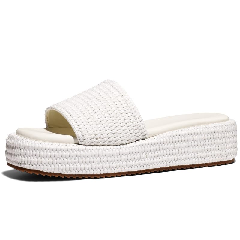 EQAUDES Platform Slip on Espadrille Sandals for Women Wedges Slides Bohemia Sandals Flatform Open Toe Beach Sandals