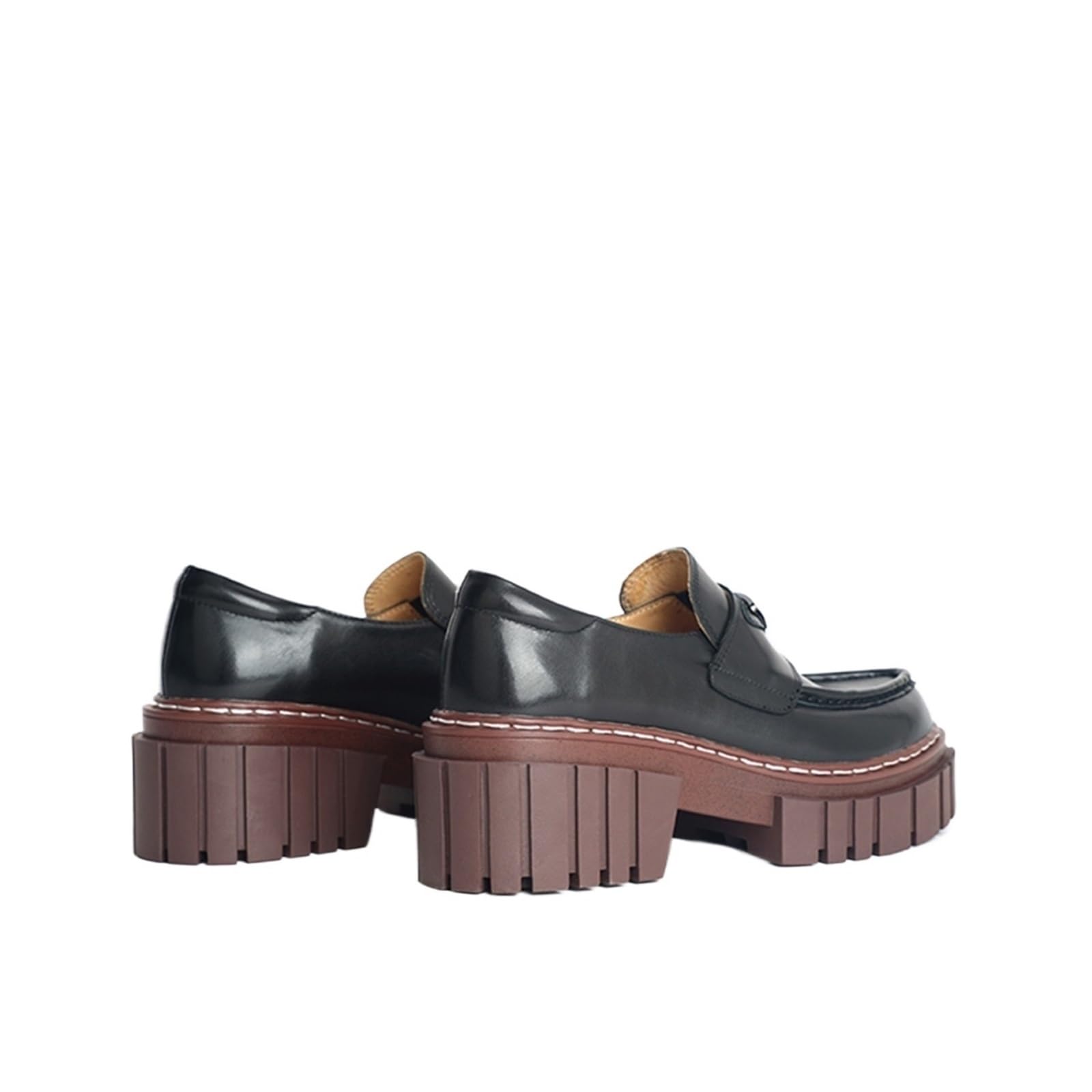 BMLDCWSE Loafers for Women Women's Hot Square Heel Genuine Leather Pointed Toe Platform Shoes British Street Fashion