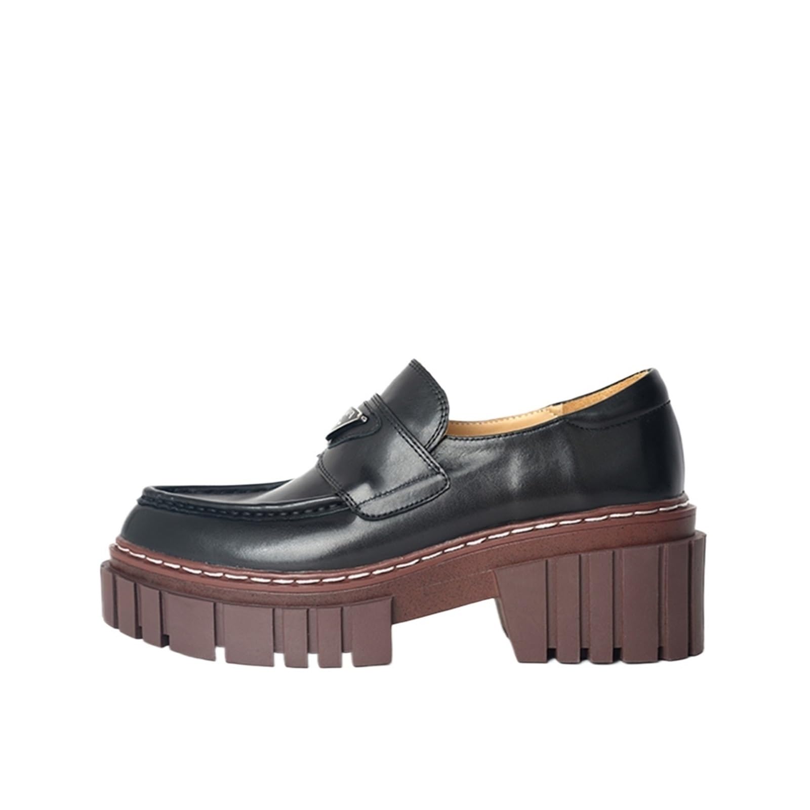 BMLDCWSE Loafers for Women Women's Hot Square Heel Genuine Leather Pointed Toe Platform Shoes British Street Fashion