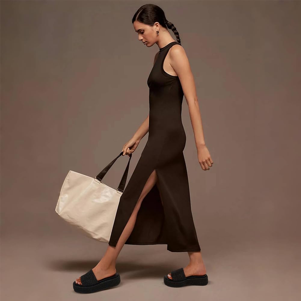 EQAUDES Platform Slip on Espadrille Sandals for Women Wedges Slides Bohemia Sandals Flatform Open Toe Beach Sandals