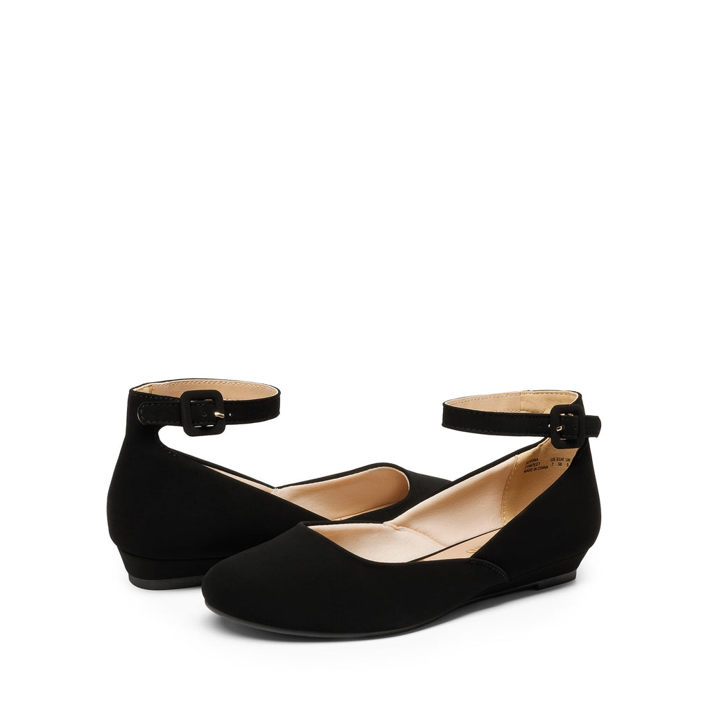 DREAM PAIRS Women's Dress Flats Ballet Low Wedge Round Toe Ankle Strap Comfortable Casual Flats Shoes