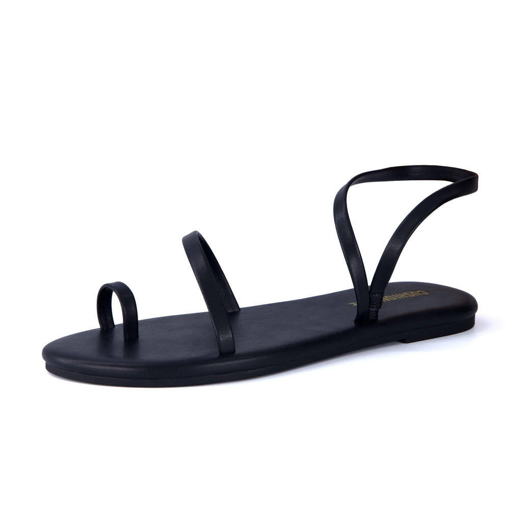 CUSHIONAIRE CHAI Flat Strappy Sandals for Women, Comfortable Dressy Summer Slip-On Sandal with Memory Foam