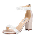 Winflag Women's Pearl Block-Heel Bridal Sandals