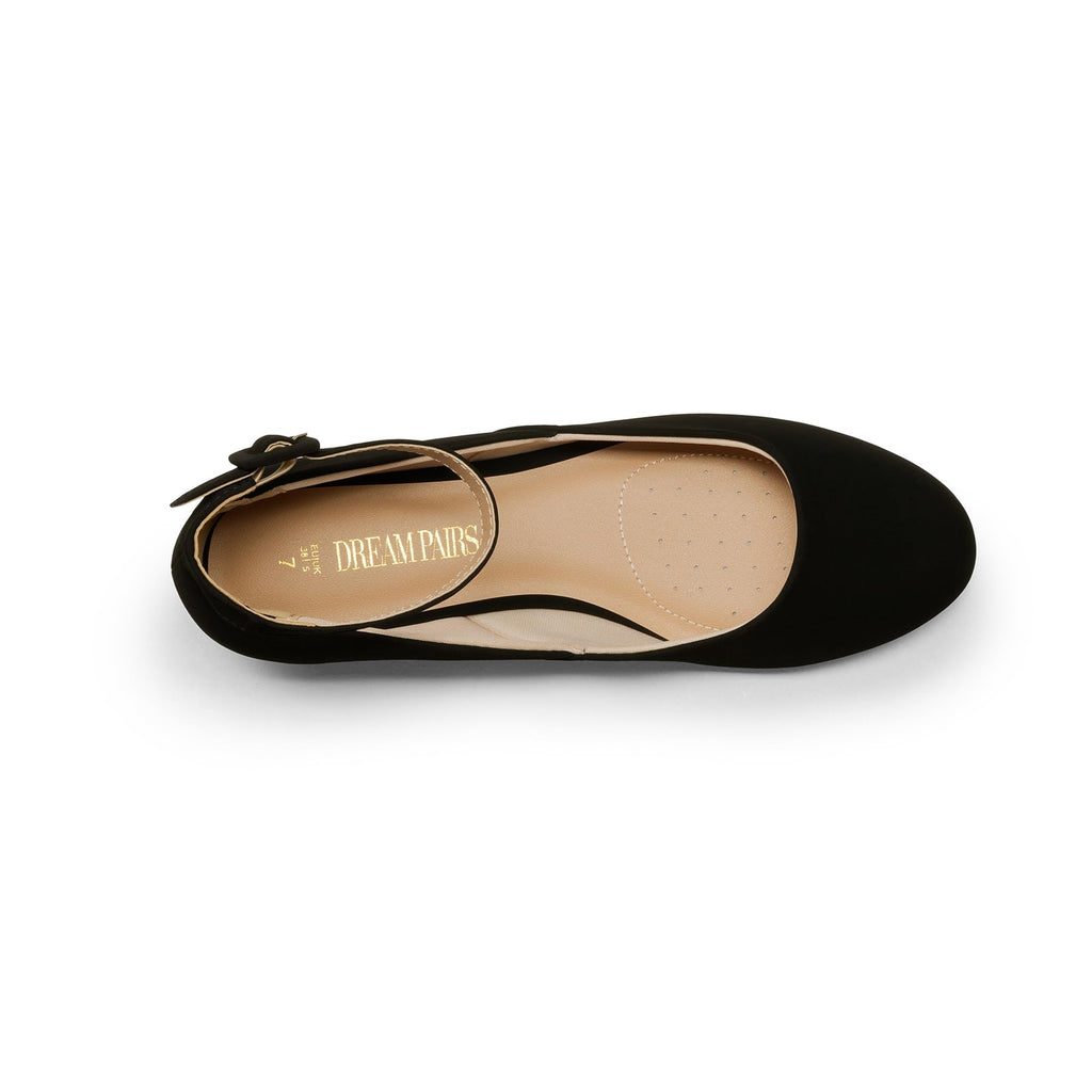 DREAM PAIRS Women's Dress Flats Ballet Low Wedge Round Toe Ankle Strap Comfortable Casual Flats Shoes