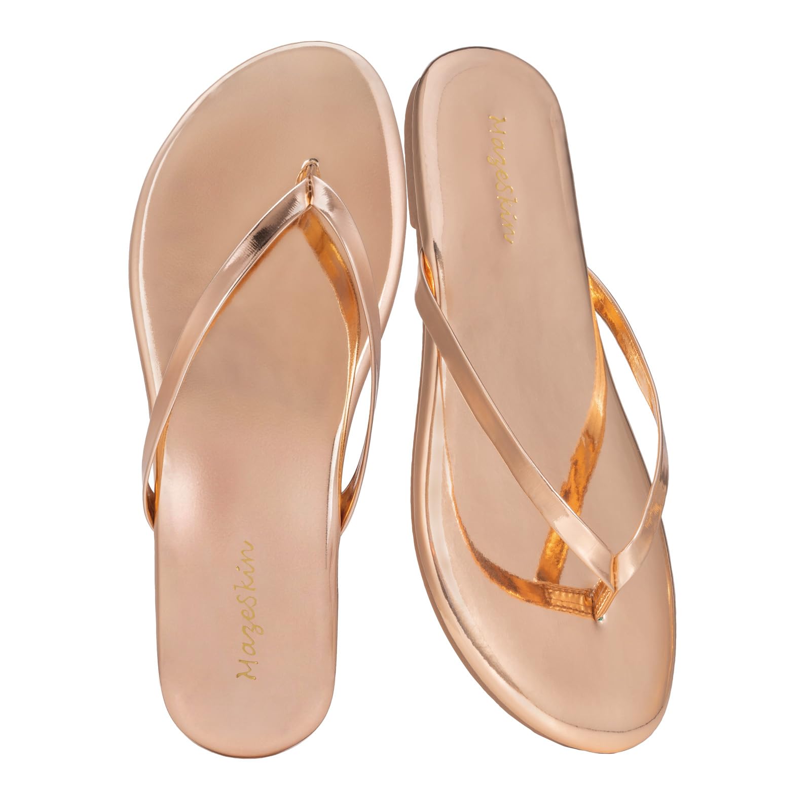 mazeskin Women's Memory Foam Comfortable Flat Thong Sandals Dressy Summer Beach Leather Slide Flip Flops