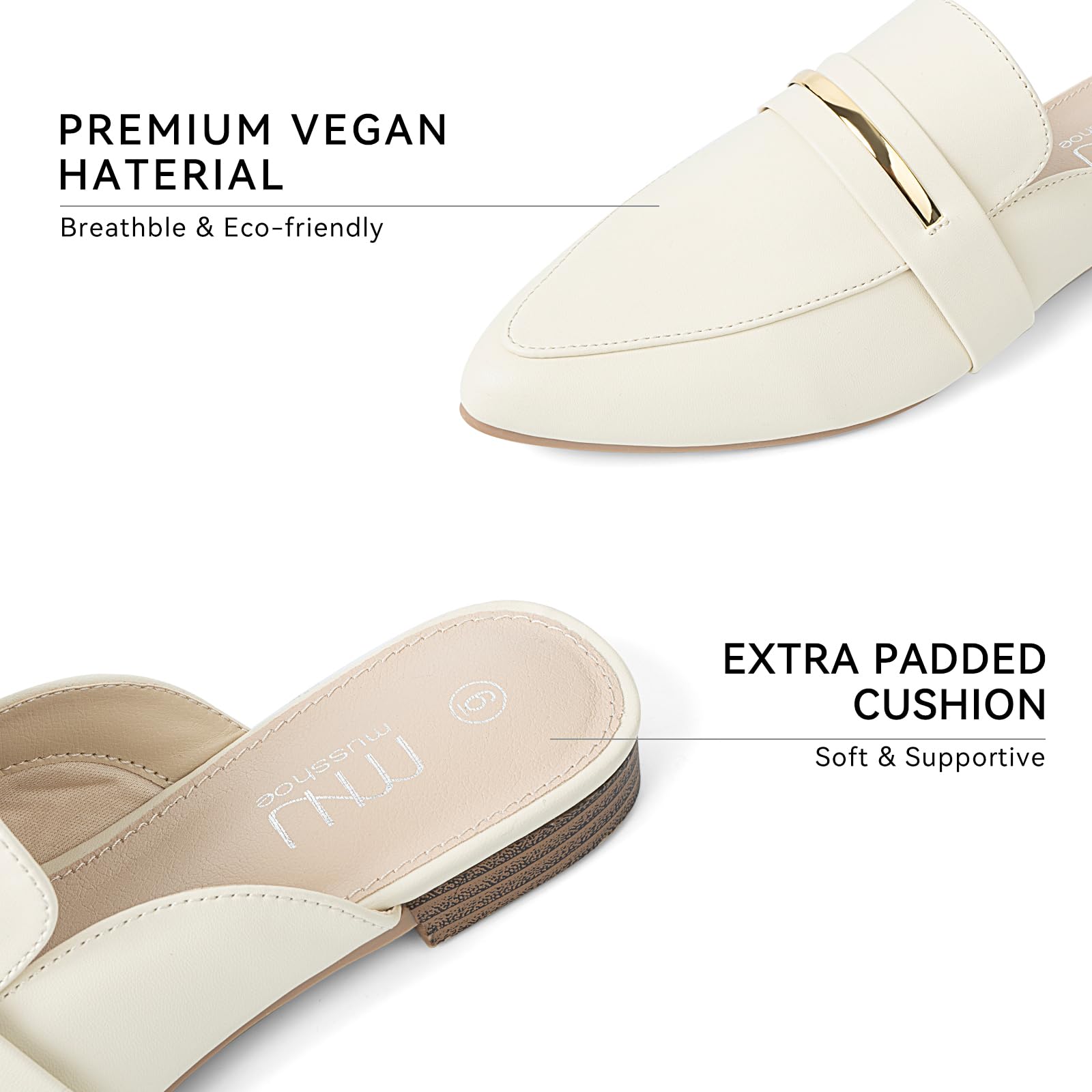 MUSSHOE Mules for Women - Suede Slip On Backless Loafers with Cushioned Insole and Non-Slip Sole, Pointed Toe Flats for Office Work Business Casual