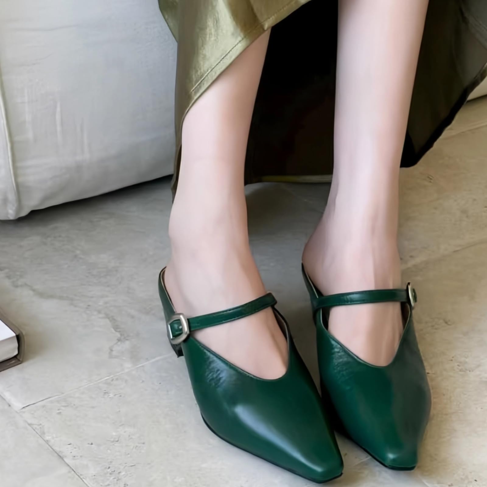 Women's Leather Mary Jane Mules with Chunky Block Heel