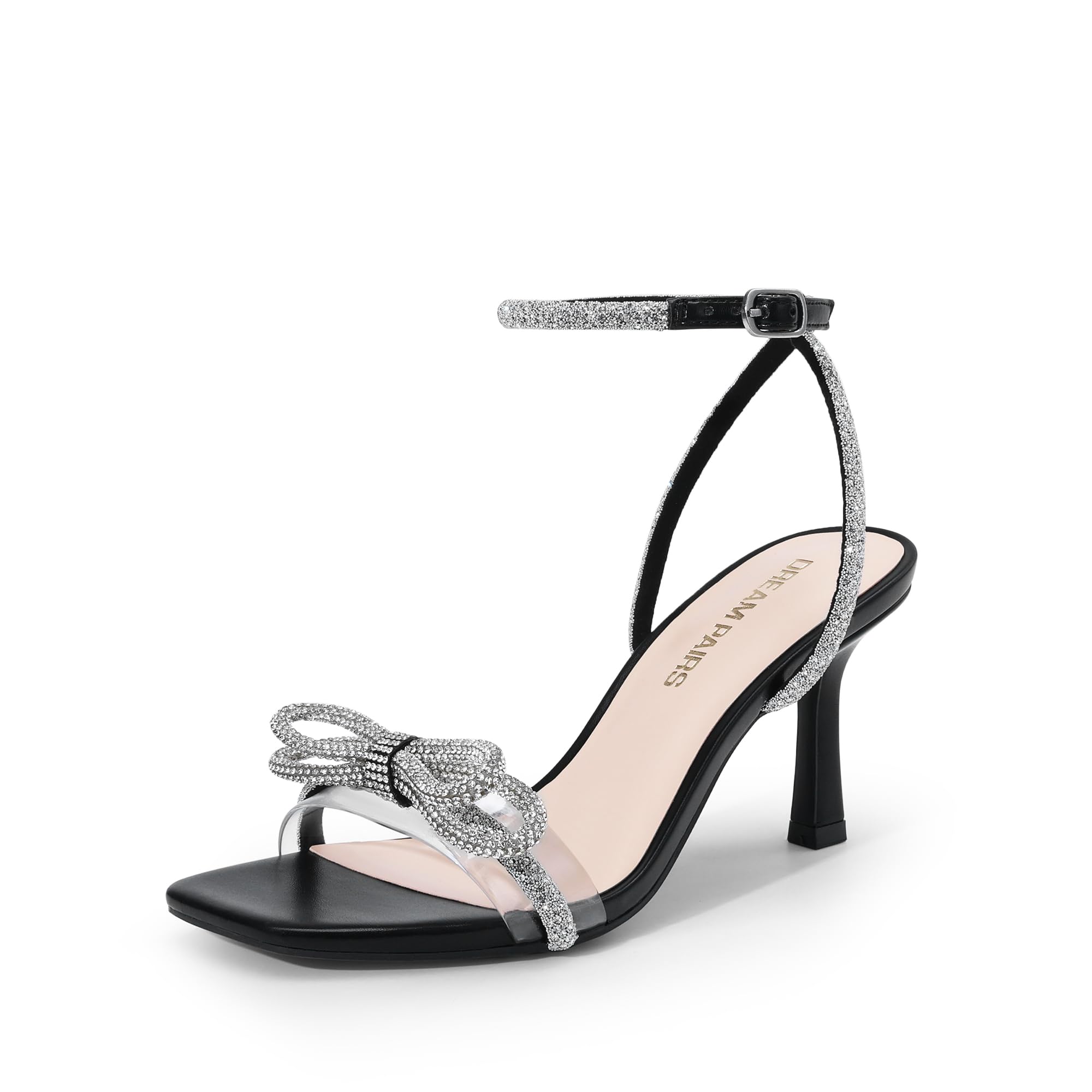 DREAM PAIRS Women's Crystal Bow Square-Toe Dress Sandals