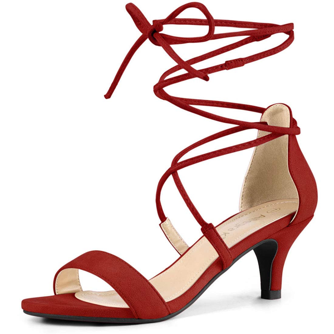 Allegra K Women's Lace-Up Open-Toe Kitten-Heel Sandals