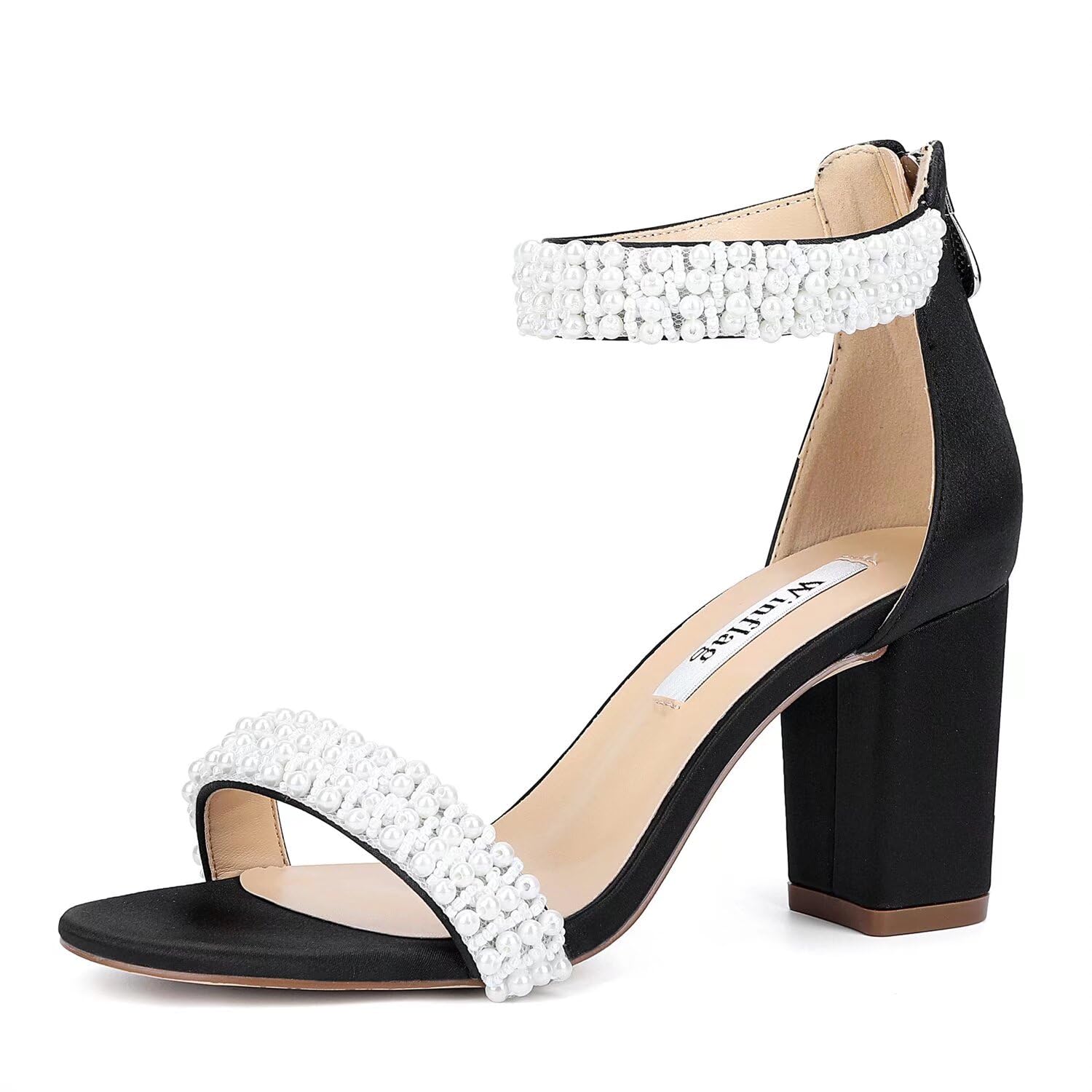 Winflag Women's Pearl Block-Heel Bridal Sandals