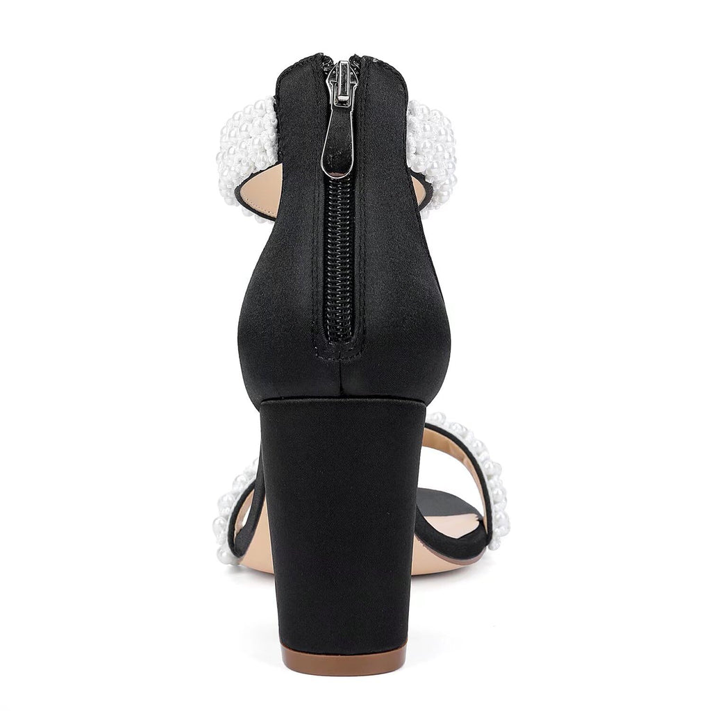 Winflag Women's Pearl Block-Heel Bridal Sandals
