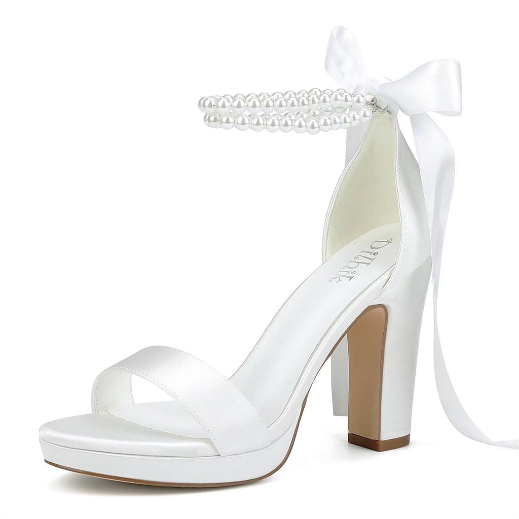 Dilhik Women's Pearl Platform-Heel Bridal Sandals
