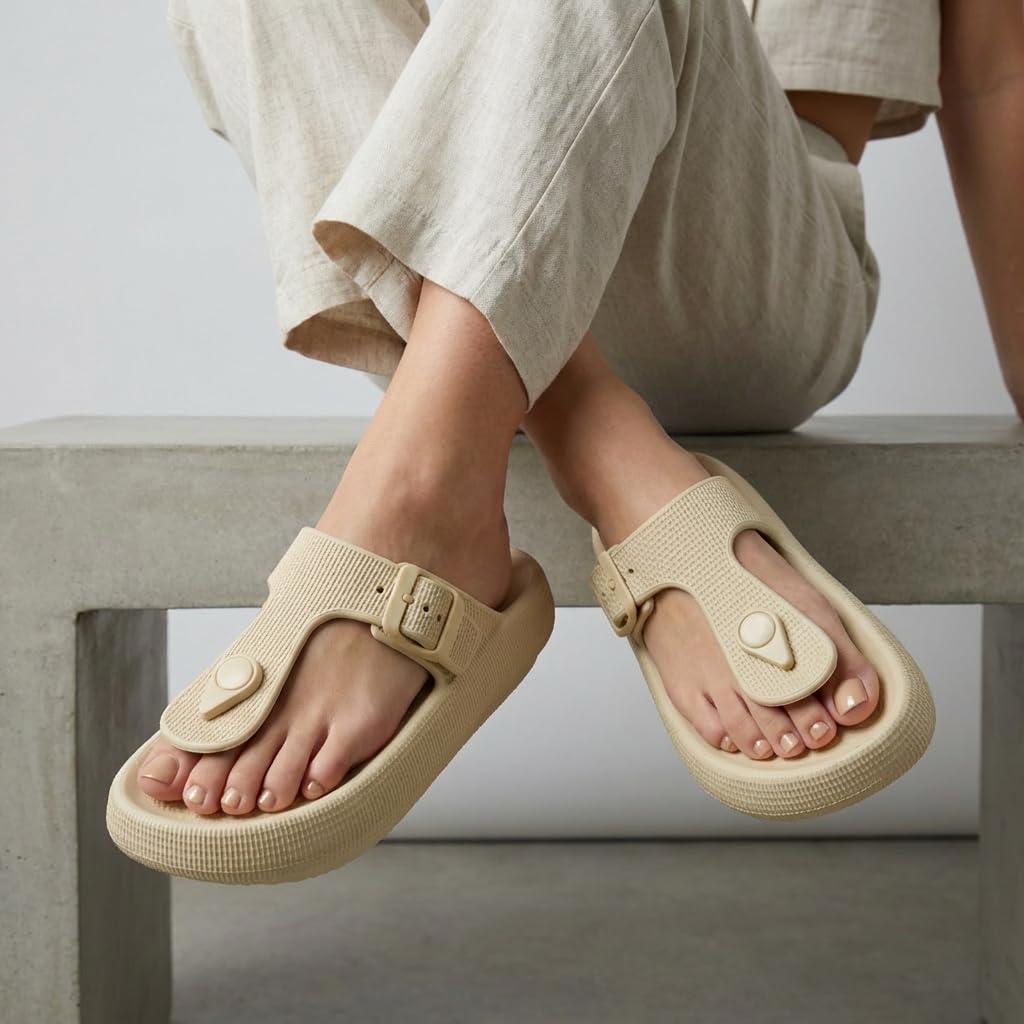 CUSHIONAIRE Women's Flo thong recovery cloud pool slide sandal with +Comfort