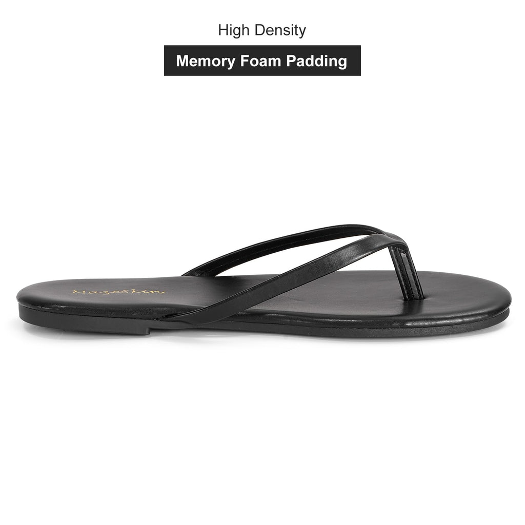 mazeskin Women's Memory Foam Comfortable Flat Thong Sandals Dressy Summer Beach Leather Slide Flip Flops