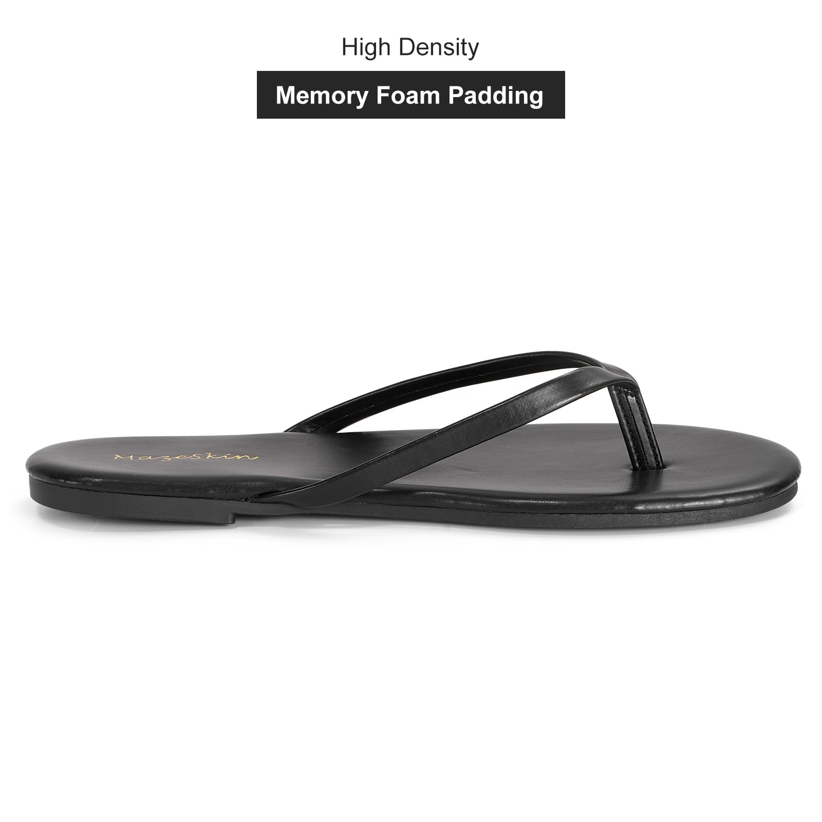 mazeskin Women's Memory Foam Comfortable Flat Thong Sandals Dressy Summer Beach Leather Slide Flip Flops