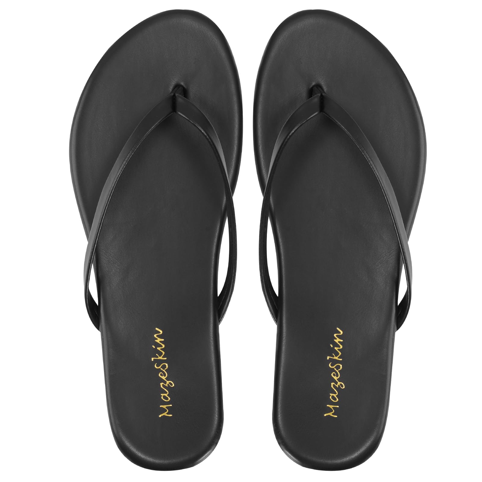mazeskin Women's Memory Foam Comfortable Flat Thong Sandals Dressy Summer Beach Leather Slide Flip Flops