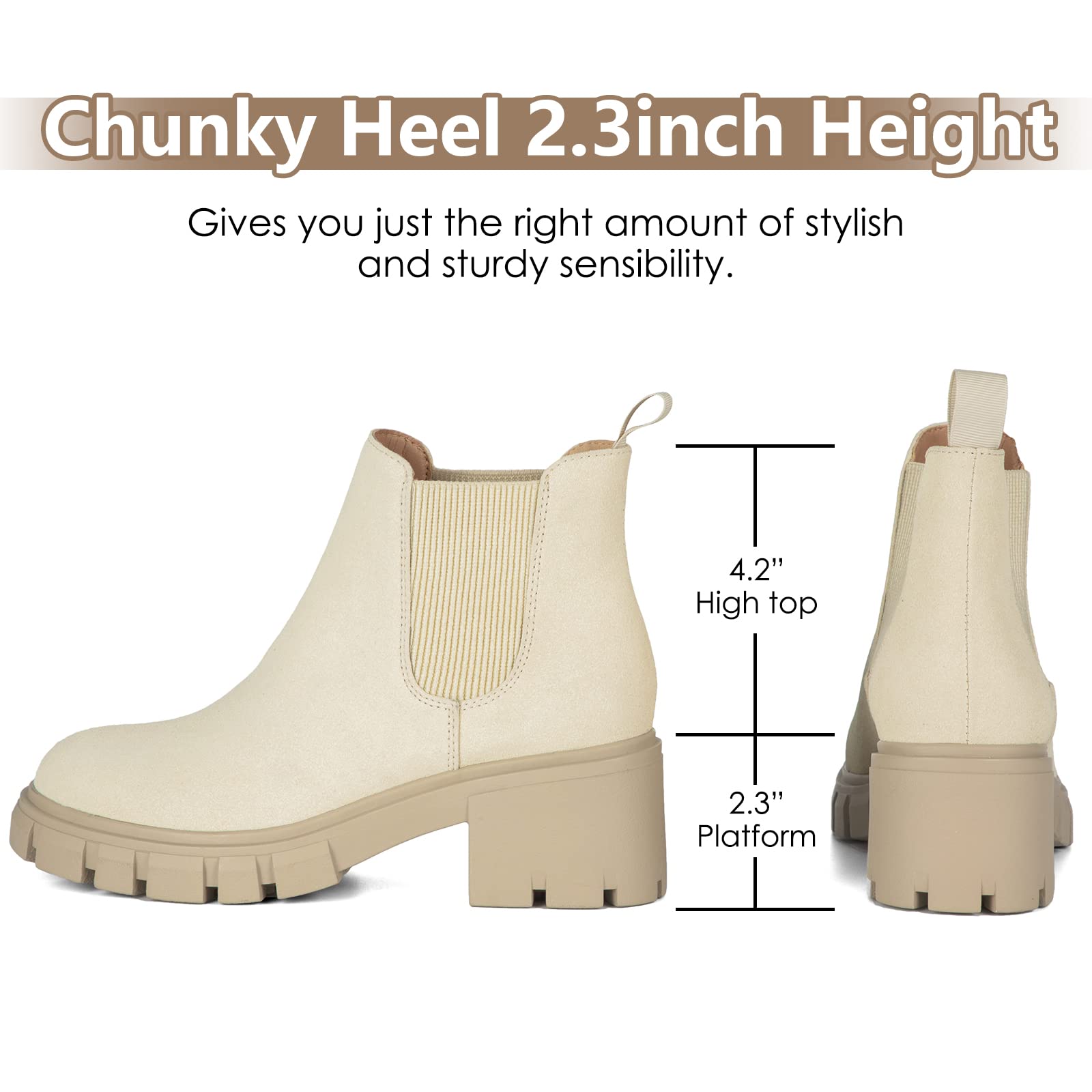 Athlefit Women's Chelsea Ankle Boots with Chunky Lug Sole