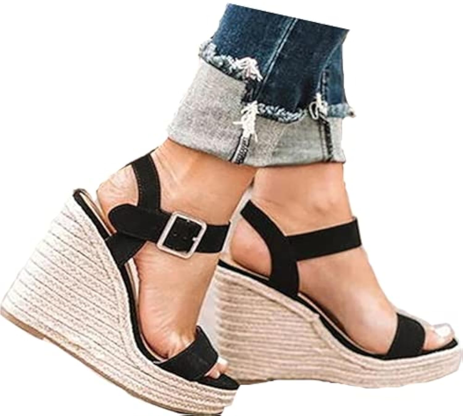 SUMOJIU Women's Ankle-Strap Espadrille Wedge Sandals
