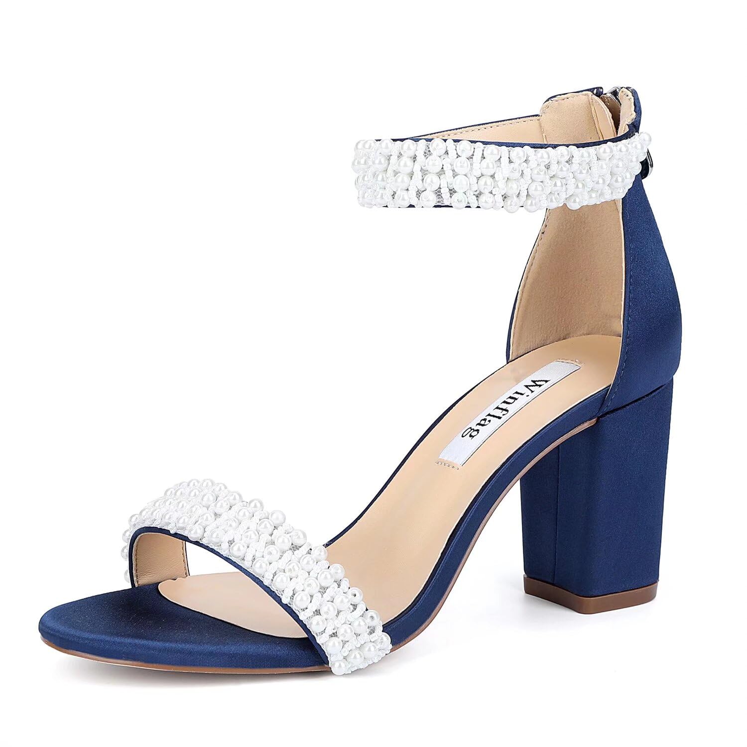 Winflag Women's Pearl Block-Heel Bridal Sandals