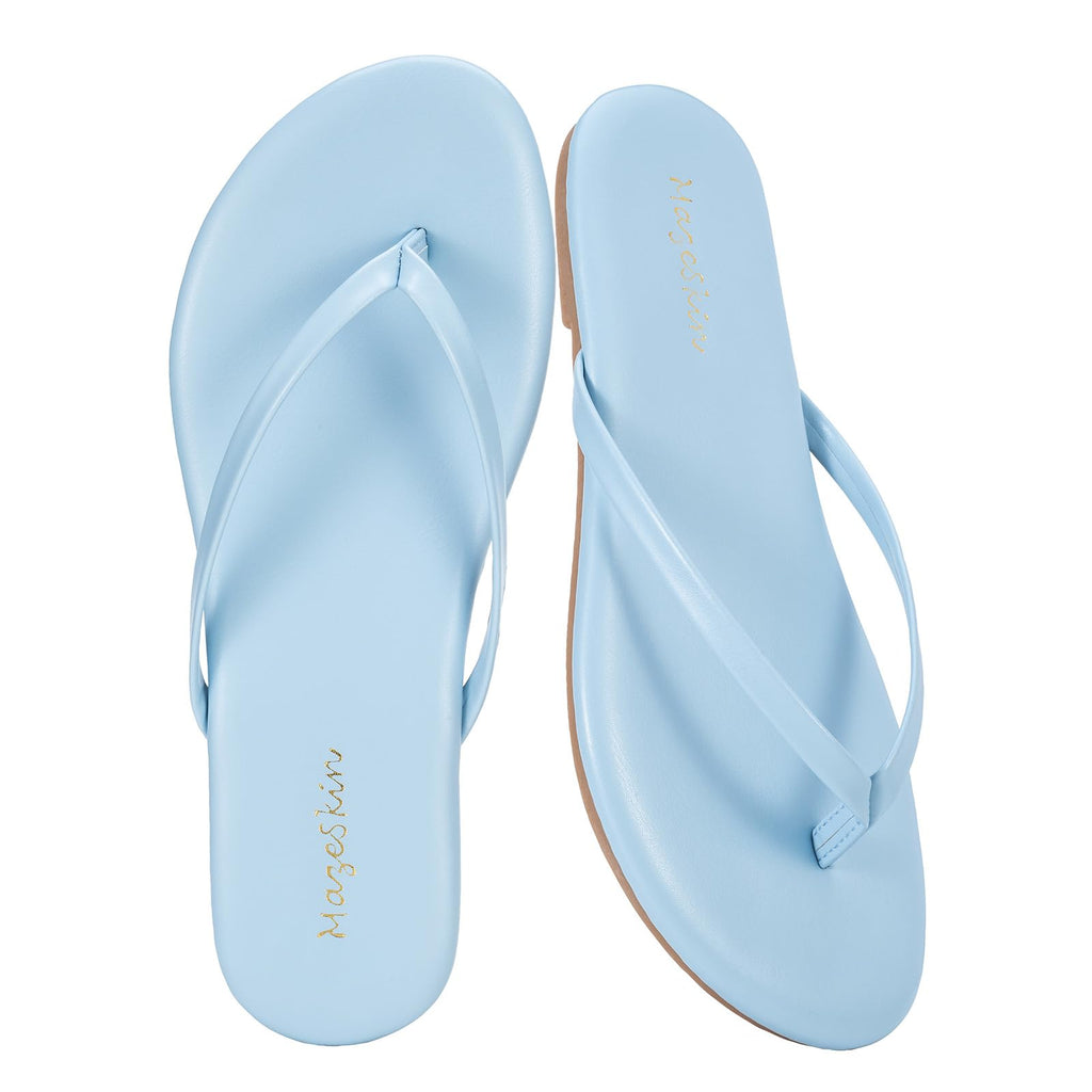 mazeskin Women's Memory Foam Comfortable Flat Thong Sandals Dressy Summer Beach Leather Slide Flip Flops