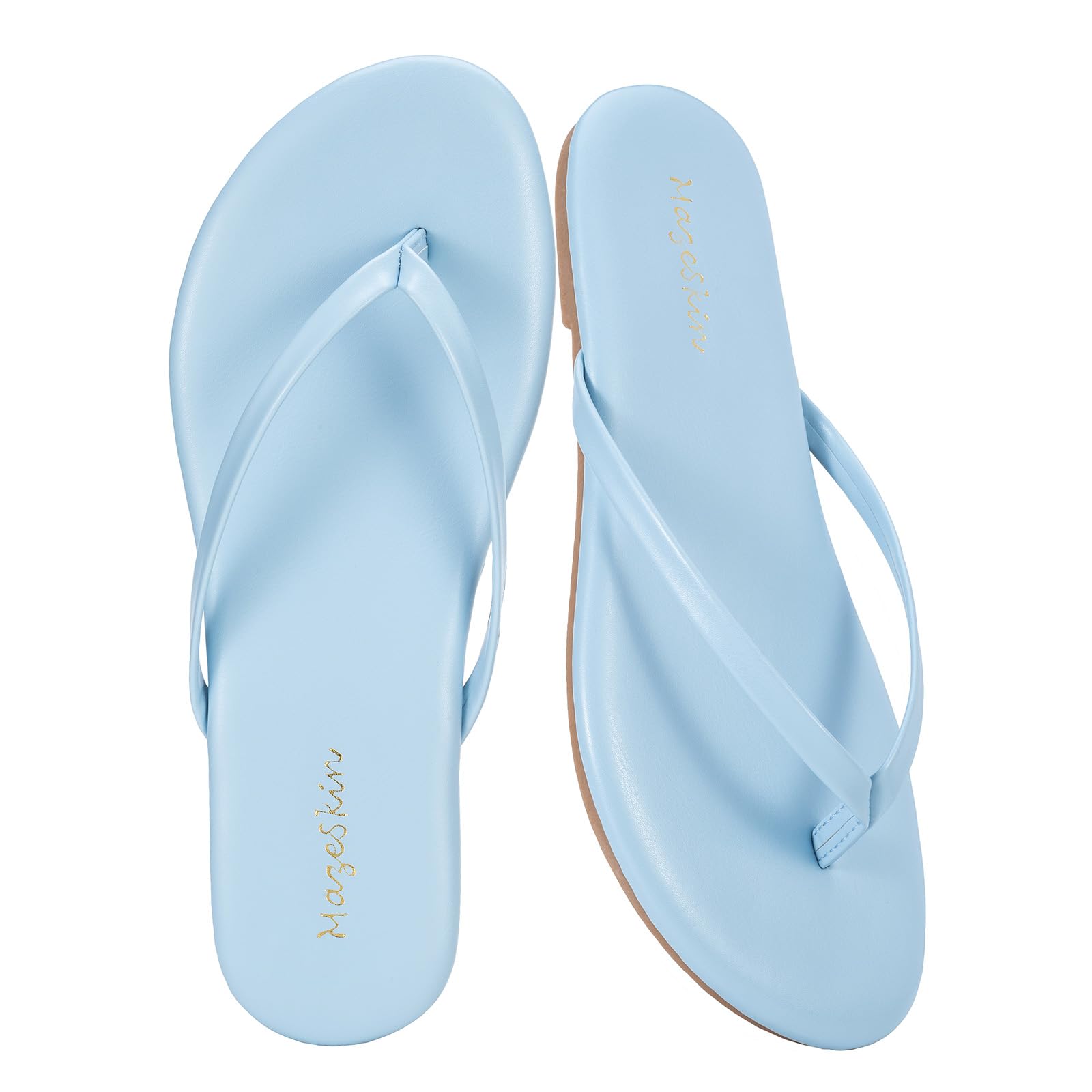 mazeskin Women's Memory Foam Comfortable Flat Thong Sandals Dressy Summer Beach Leather Slide Flip Flops