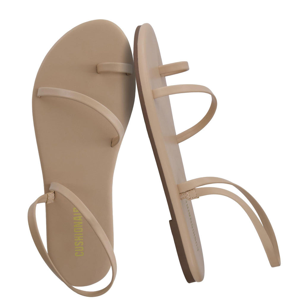 CUSHIONAIRE CHAI Flat Strappy Sandals for Women, Comfortable Dressy Summer Slip-On Sandal with Memory Foam