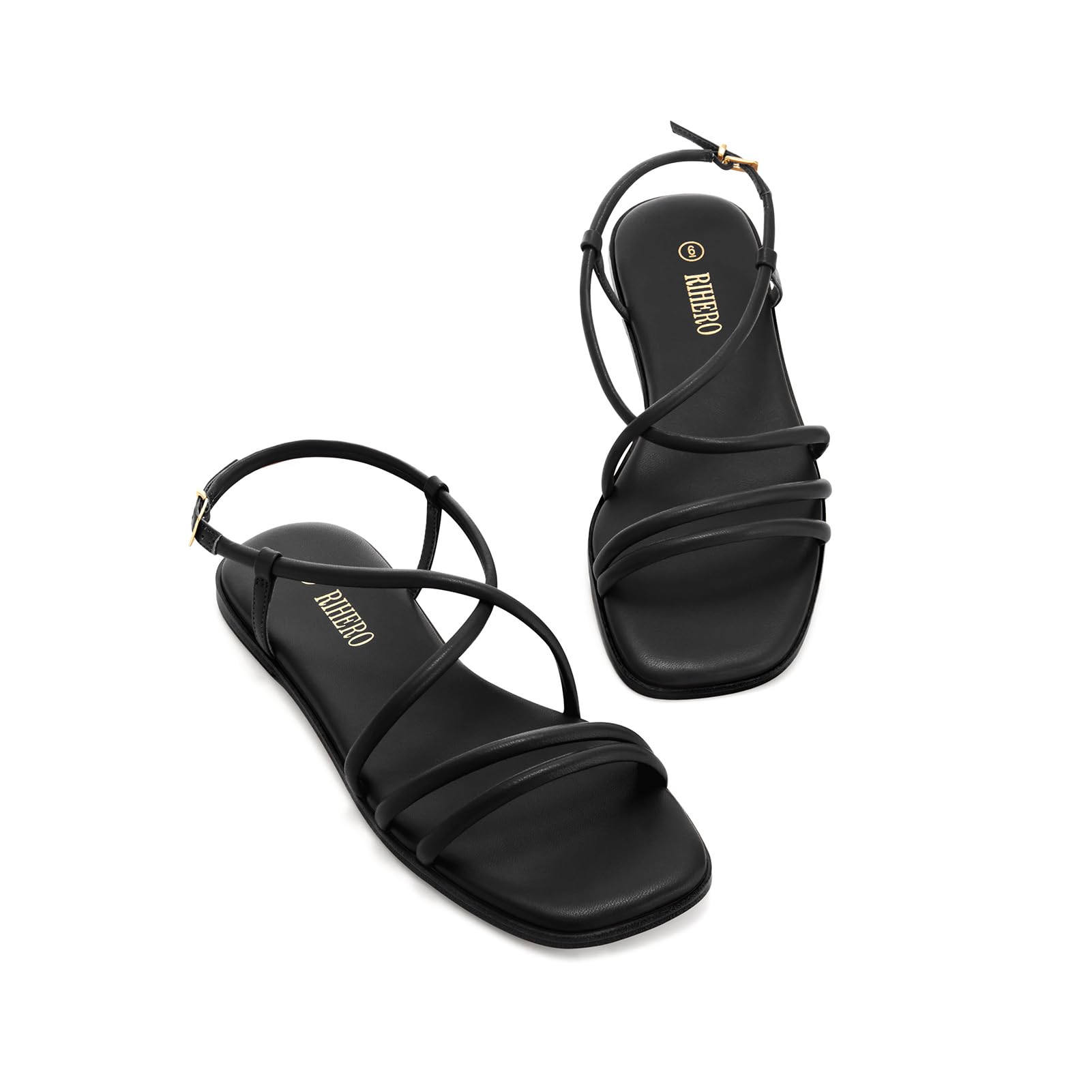 Rihero Women's Strappy Flat Sandals Summer Lace Up Open Toe Comfortable Slip-On Ankle Strap Sandals