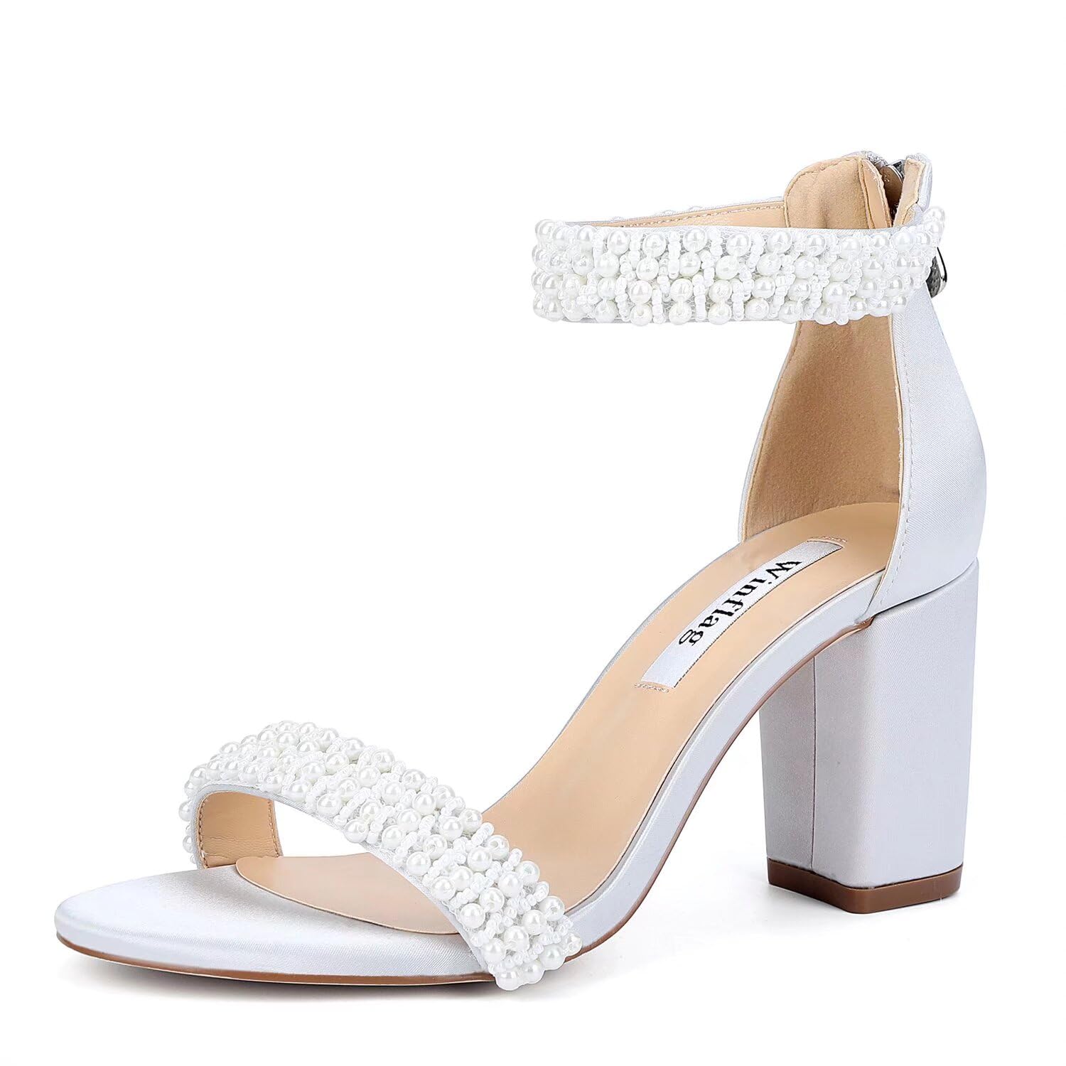 Winflag Women's Pearl Block-Heel Bridal Sandals