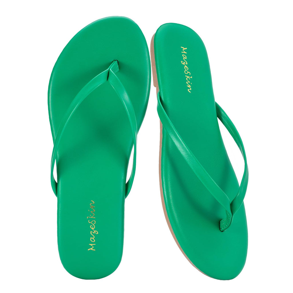 mazeskin Women's Memory Foam Comfortable Flat Thong Sandals Dressy Summer Beach Leather Slide Flip Flops