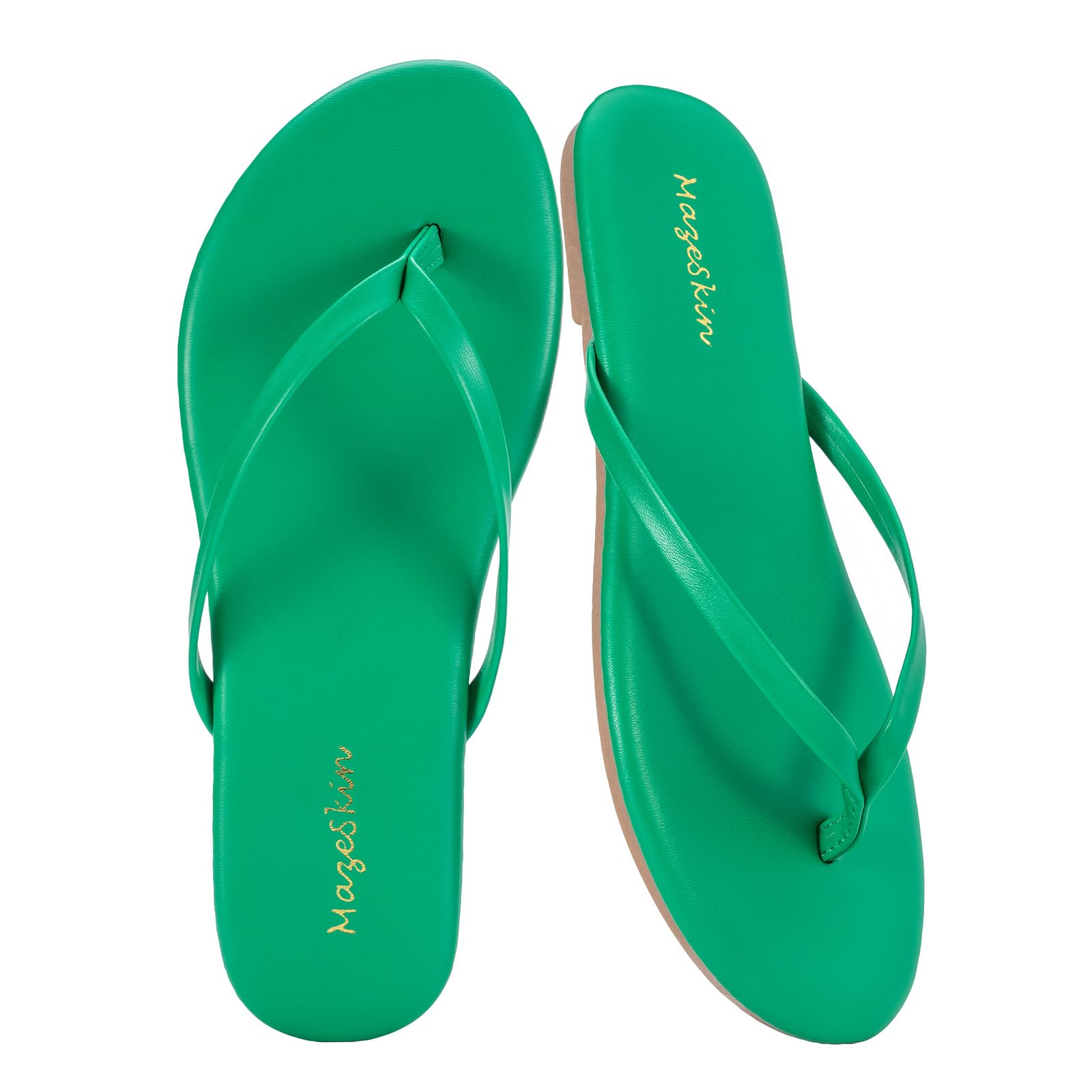 mazeskin Women's Memory Foam Comfortable Flat Thong Sandals Dressy Summer Beach Leather Slide Flip Flops