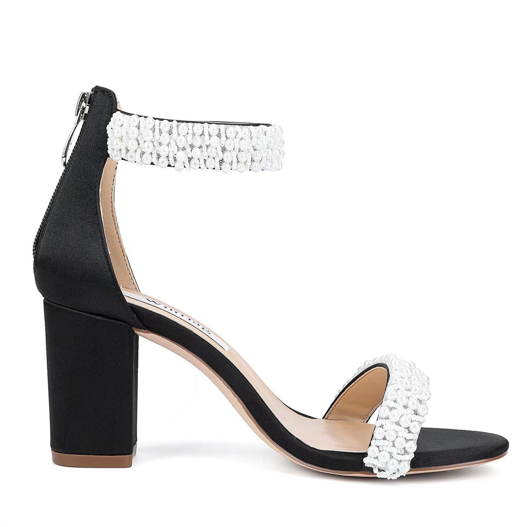 Winflag Women's Pearl Block-Heel Bridal Sandals