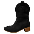 Women's Suede Western Ankle Boots with Low Wooden Heel