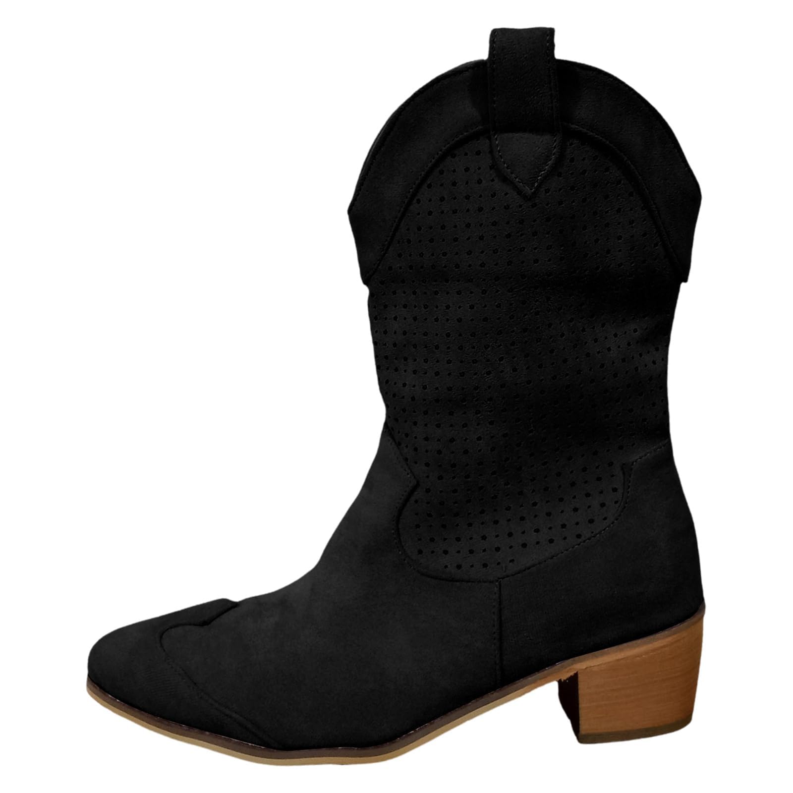 Women's Suede Western Ankle Boots with Low Wooden Heel